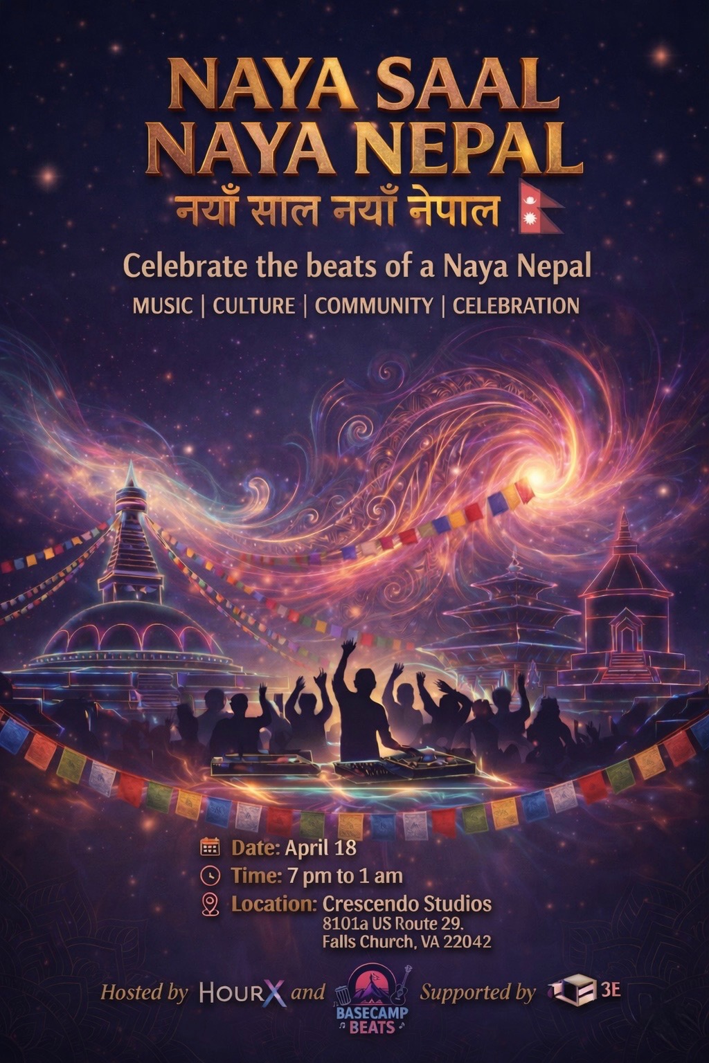 Naya Saal Naya Nepal — Basecamp Beats & HourX event poster
